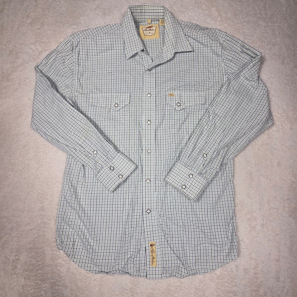 Larry Mahan Western Shirt Mens L Green Plaid Pearl Snap Cowboy Collection Cotton